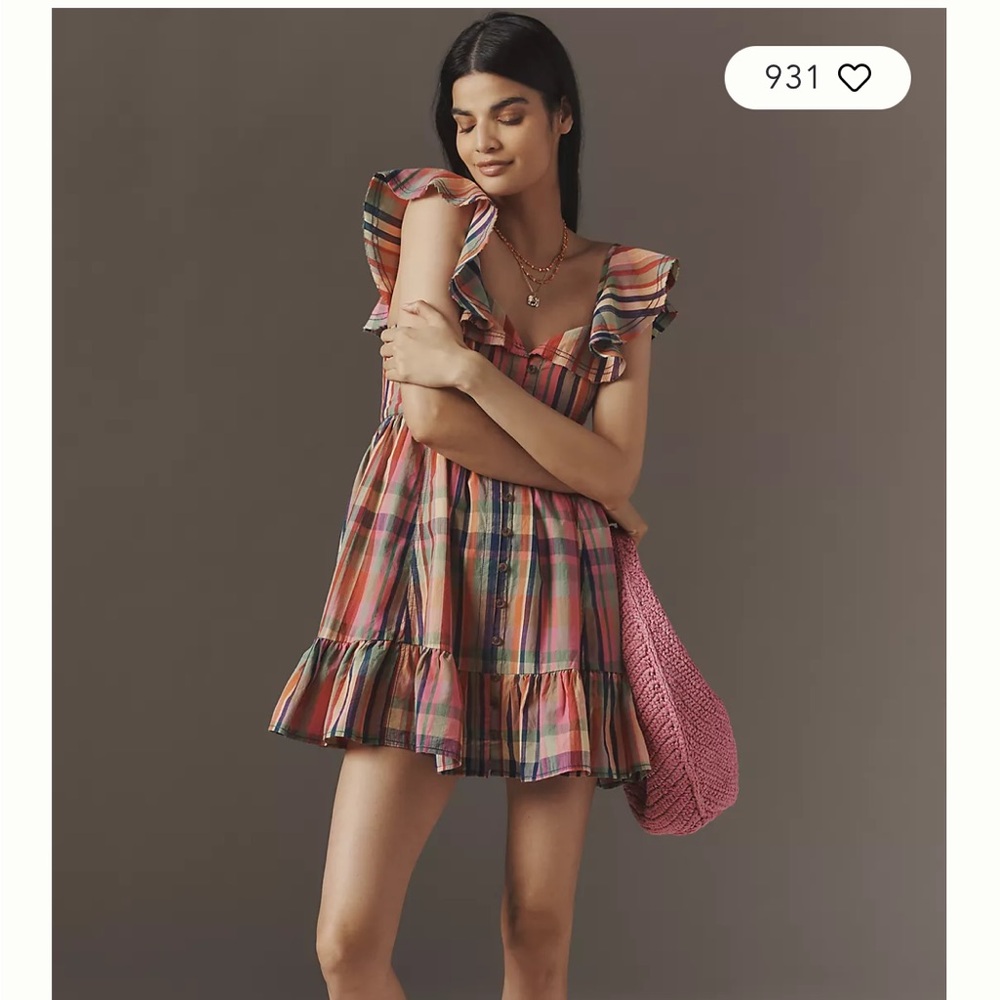 Pilcro Pink Multi-Stripe Ruffle Mini Dress